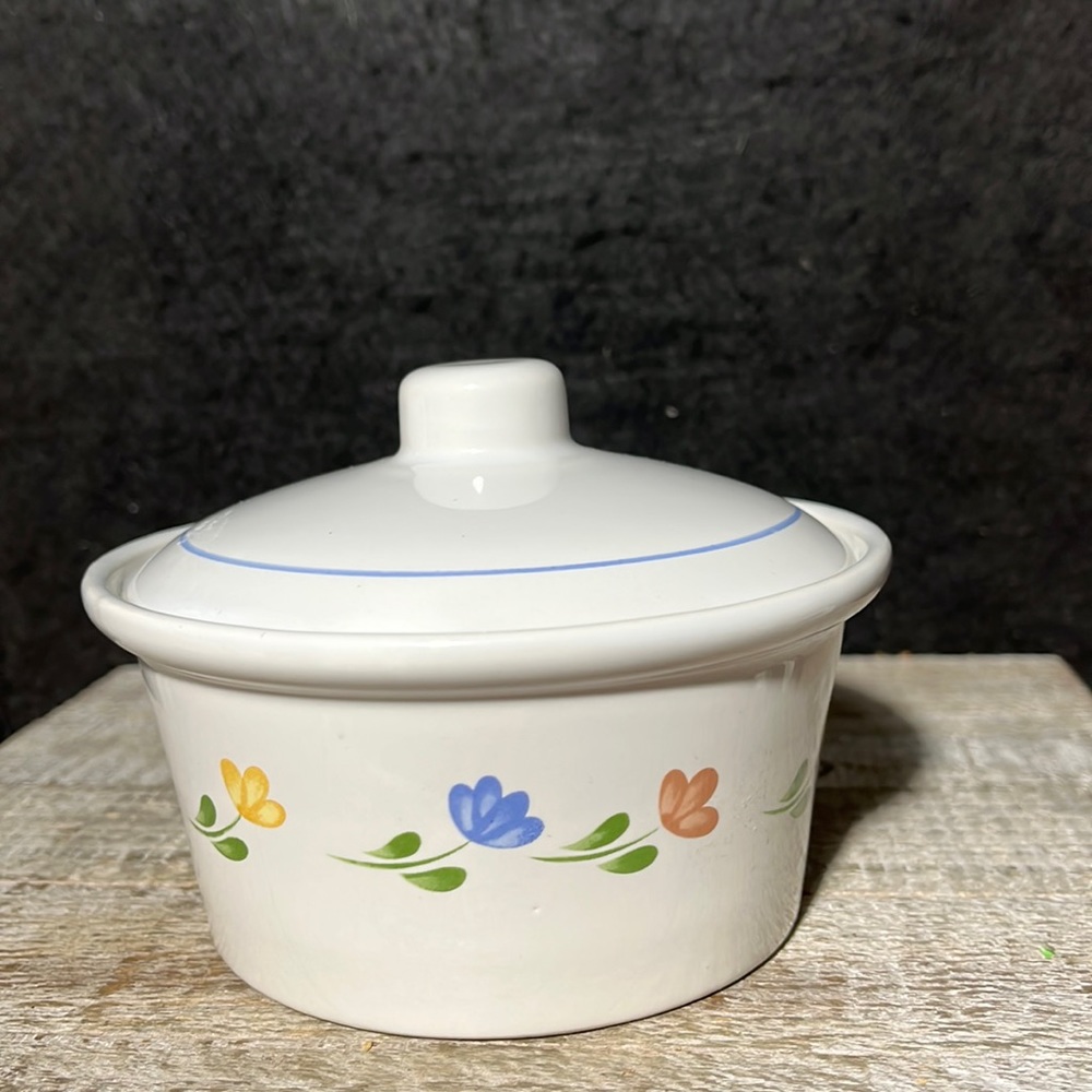 Porcelain Lidded Butter Tub Made in Italy. 4 inches tall With Lid